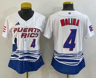 Women%27s Puerto Rico Baseball #4 Yadier Molina Number 2023 Red World Classic Stitched Jerseys->2023 world baseball classic->MLB Jersey